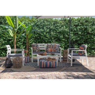 Galileo Σετ κήπου 4 θέσεων λευκό από πλαστικό PP με όψη ξύλου, γκρι...