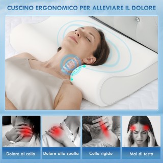 HOMCOM Μαξιλάρι Αυχένα με Memory Foam διπλού ύψους με αφαιρούμενο κ...