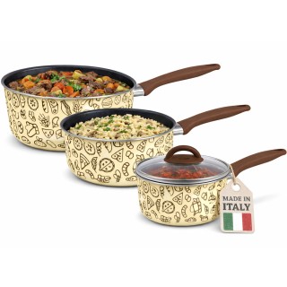 BAKAJI Σετ 3 Κατσαρολών με Καπάκι Γυάλινο και Λαβή Soft Touch 16-18...