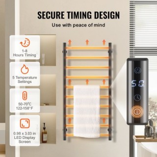 Ζεσταίνόμενη Κρεμάστρα Πετσετών VEVOR 10-Bar Μαύρη για Μπάνιο JRMJ... Ζεσταίνόμενη Κρεμάστρα Πετσετών VEVOR 10-Bar Μαύρη για Μπάνιο JRMJ...