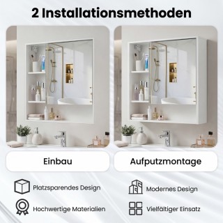 Costway Ντουλάπι τοίχου με καθρέφτη και 3 ανοιχτά ράφια, λευκό, 61 ...