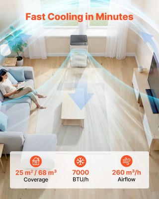 VEVOR Φορητό Κλιματιστικό 7000 BTU / 2 kW 3 σε 1 με Οθόνη Αφής LED,...