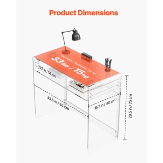 VEVOR Διαφανές Ακρυλικό Τραπέζι Δύο Επιπέδων με Ράφι Αποθήκευσης 40...