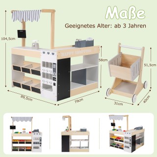 Costway Ξύλινο Κατάστημα Παιχνίδι για Παιδιά με Καρότσι, Αυτόματο Π...