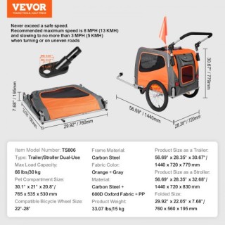 VEVOR Τρέιλερ Ποδηλάτου Σκύλου, 2-σε-1 Καρότσι & Φορέας, Πορτοκαλί... VEVOR Τρέιλερ Ποδηλάτου Σκύλου, 2-σε-1 Καρότσι & Φορέας, Πορτοκαλί...