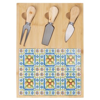 Galileo Σετ ξύλινο πλατό και 3 μαχαίρια τυριού από μπαμπού με μεσογ...