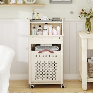 Costway Πτυσσόμενο Καλάθι Απλύτων Πολλαπλών Στρώσεων με Ράφι, Μπεζ ...