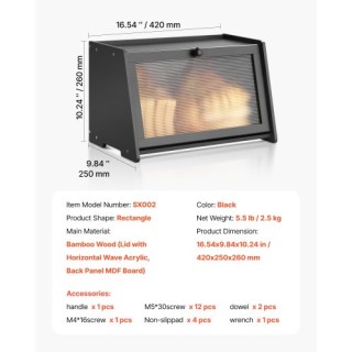 VEVOR Μεγάλης Χωρητικότητας Μπαμπού Κουτί Ψωμιού για Πάγκο Κουζίνας...