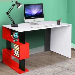 BAKAJI  Γραφείο Βιβλιοθήκη 3 Ράφια Τραπέζι Υπολογιστή Ξύλο Σπίτι Γρ...