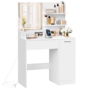 VASAGLE Επίπλο Τουαλέτα με LED Καθρέφτη & Πρίζα - Λευκό, 80x40x132....