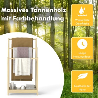 Costway Ξύλινη Επιδαπέδια Πετσετοθήκη με 3 Ράβδους για Πετσέτες & Κ...