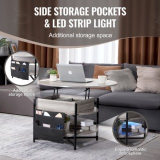 Στρογγυλό Τραπεζάκι Καφέ VEVOR 35.3 με Ανασηκούμενη Επιφάνεια - Λευ...