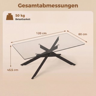 Costway Ορθογώνιο Τραπέζι Καφέ από Σκληρυμένο Γυαλί, 120 x 60 x 45,...