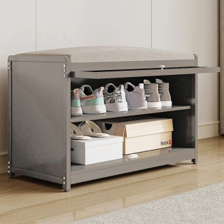 BAKAJI Παπουτσοθήκη με Κάθισμα Γκρι 1 Πόρτα Εξοικονόμησης Χώρου με ...