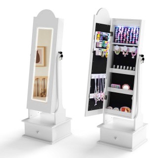 Costway Λευκός Παιδικός Όρθιος Οργανωτής Κοσμημάτων με Φωτισμό και ...