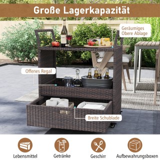 Costway Τροχήλατο καρότσι μπαρ εξωτερικού χώρου από ρατάν με σκληρυ...