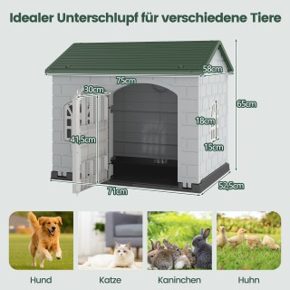 Costway Πλαστικό Σπιτάκι Κατοικίδιων με Κλείδωμα, Παράθυρα και Σκεπ...