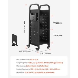 VEVOR Βιβλιοθήκη με Ρόδες 3 Επιπέδων Μαύρη LXTSGTCHS200UNMD3001V0 VEVOR Βιβλιοθήκη με Ρόδες 3 Επιπέδων Μαύρη LXTSGTCHS200UNMD3001V0