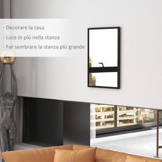 HOMCOM Ορθογώνιος Καθρέφτης Τοίχου με Γάντζους, από Γυαλί και MDF, ...