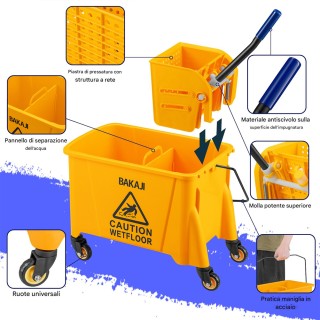 BAKAJI Επαγγελματικό Καρότσι Καθαρισμού με Κάδο 20 Λίτρων και Ρόδες... BAKAJI Επαγγελματικό Καρότσι Καθαρισμού με Κάδο 20 Λίτρων και Ρόδες...
