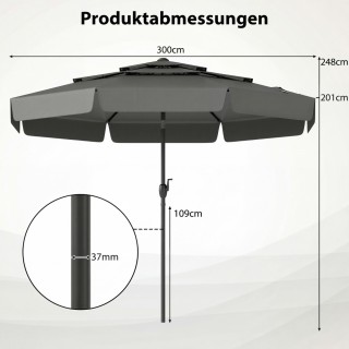 Costway Κεκλιμένη ομπρέλα κήπου 300 εκ. με τριώροφη αεριζόμενη οροφ...