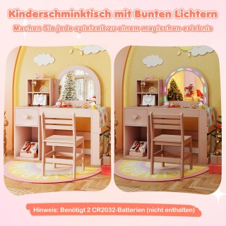 Costway Παιδική Ροζ Κομμοντίνα Ομορφιάς με Φωτισμένο Καθρέφτη για Π...