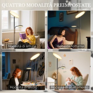 HOMCOM Λάμπα Δαπέδου με 2 Ρυθμιζόμενα Σημεία Φωτός, 2700K-6500K, 4 ...