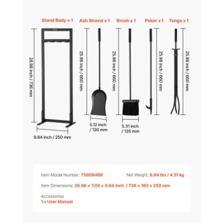 VEVOR Σετ Εργαλείων Τζακιού VEVOR, 5-σε-1, 28.98x7.09x9.84, Μεταλλι...