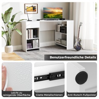 Costway Λευκός Γωνιακός Γραφείο σε Σχήμα L με Συρτάρι & Ράφια - Μον...