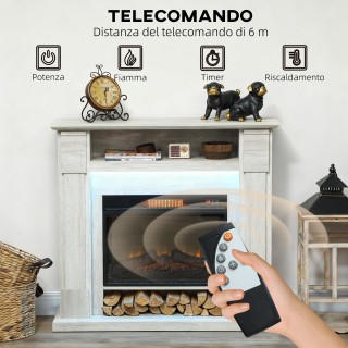 HOMCOM Καμινέτο Ηλεκτρικό 1800W Ρυθμιζόμενο με 3D Φλόγα, Ράφι, Χρον...