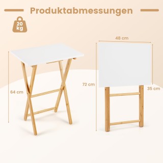 Costway Σετ 2 Πτυσσόμενα Τραπεζάκια TV από Μπαμπού, Λευκό/Φυσικό, 6...