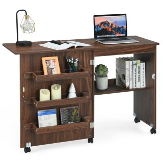 Costway  Πτυσσόμενο Τραπέζι Ραπτικής με Ράφια και Ρόδες για Εύκολη ...