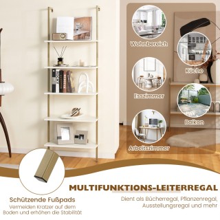 Costway Ράφι Σκάλας Τοίχου με Χρυσό Πλαίσιο και 5 Ράφια για Αποθήκε... Costway Ράφι Σκάλας Τοίχου με Χρυσό Πλαίσιο και 5 Ράφια για Αποθήκε...