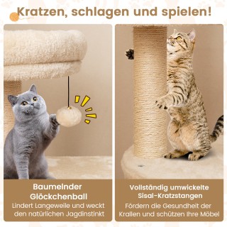 Costway Πύργος Γάτας από Ξύλο 102cm με Πολλαπλά Επίπεδα, Σπηλιά και...