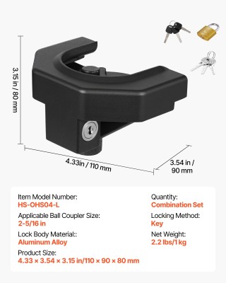 VEVOR Κιτ Κλειδώματος Τρέιλερ 58,7 mm με Αντι-Κλεπτική Κλειδαριά & ...