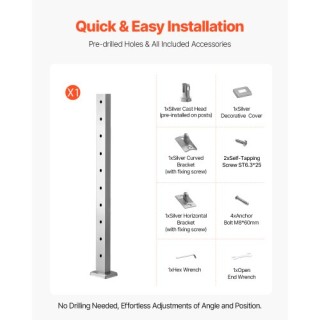 VEVOR Προκατασκευασμένος Στύλος Καλωδιωτού Κάγκελου 36x1x2 Inch 1JZ...