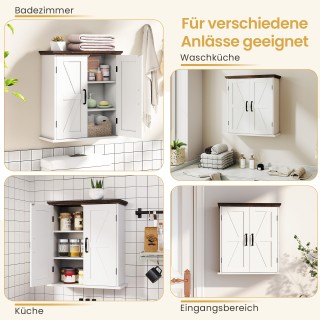 Costway Λευκό Κρεμαστό Ντουλάπι Τοίχου Μπάνιου σε Στυλ Αγροικίας με...