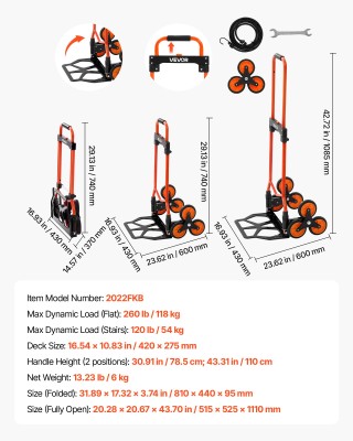 VEVOR Καρότσι Αναρρίχησης Σκαλοπατιών με Χωρητικότητα 54kg, Πτυσσόμ...