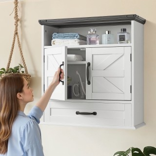 VEVOR Ντουλάπι Τοίχου Μπάνιου με Ρυθμιζόμενο Ράφι, Λευκό, 61x23x63....