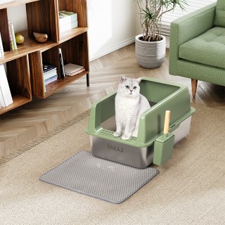 BAKAJI Πράσινη Μεταλλική Λεκάνη Γάτας 35 Λίτρων με Χαλάκι και Σπάτο...