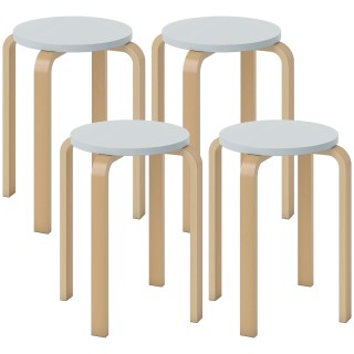 HOMCOM Σετ 4 Στρογγυλά Σκαμπό Στοιβαζόμενα από Γκρι Ξύλο, Ø40x45 εκ...