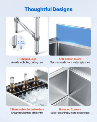 VEVOR Επαγγελματικός Κάδος Πάγου από Ανοξείδωτο Ατσάλι 61,6 L με Συ...