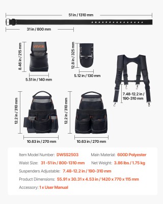 VEVOR Ζώνη Εργαλείων με 19 Τσέπες και Αποσπώμενες Τιράντες - Ιδανικ... VEVOR Ζώνη Εργαλείων με 19 Τσέπες και Αποσπώμενες Τιράντες - Ιδανικ...