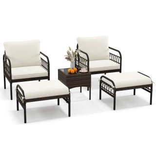 Costway Σετ 5 Τεμαχίων Ροταντέν Καρέκλες με Οθωμανικό & Βοηθητικό Τ...