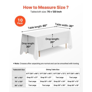 VEVOR Λευκά Τραπεζομάντηλα για Ορθογώνια Τραπέζια, Σετ 10 τεμαχίων,... VEVOR Λευκά Τραπεζομάντηλα για Ορθογώνια Τραπέζια, Σετ 10 τεμαχίων,...