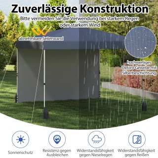 Costway Πτυσσόμενη Γκρι Τέντα Κήπου 3x3μ με Πλευρικό Πάνελ και Τσάν...