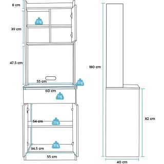 BAKAJI Πολυχρηστικό Λευκό & Δρύινο Ντουλάπι Κουζίνας Εξοικονόμησης ...
