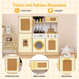 Costway  Παιδική Κουζίνα με Ριγέ Πόρτες, Φωτισμό & Ήχο, Ψυγείο, Κίτ...