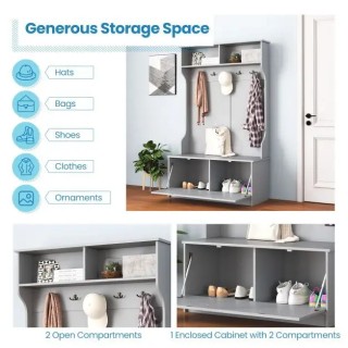 Γκρίζια Γκαρνταρόμπα με Πάγκο και 5 Διπλά Κρεμάστρες 100 x 40 x 160...