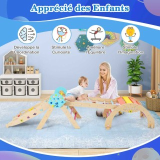 Costway Πολύχρωμο Σετ Αναρρίχησης 9 σε 1  Μοντεσσόρι με Τόξο Αναρρί...